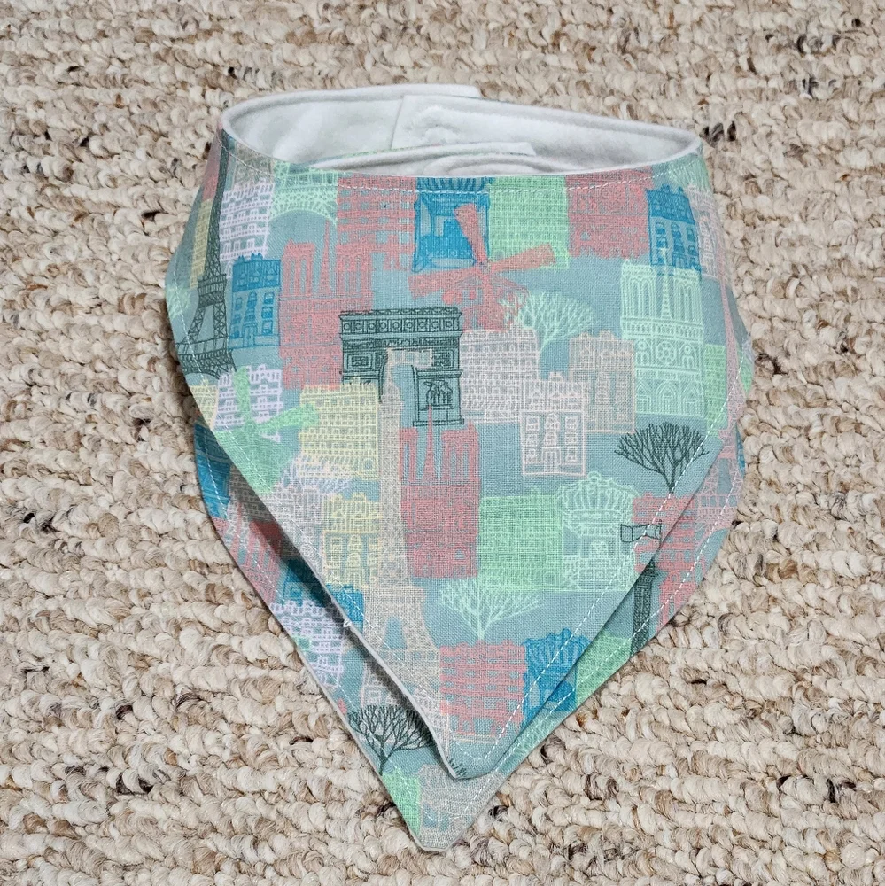 Handmade Sights of France Bandana Toddler Bib Set